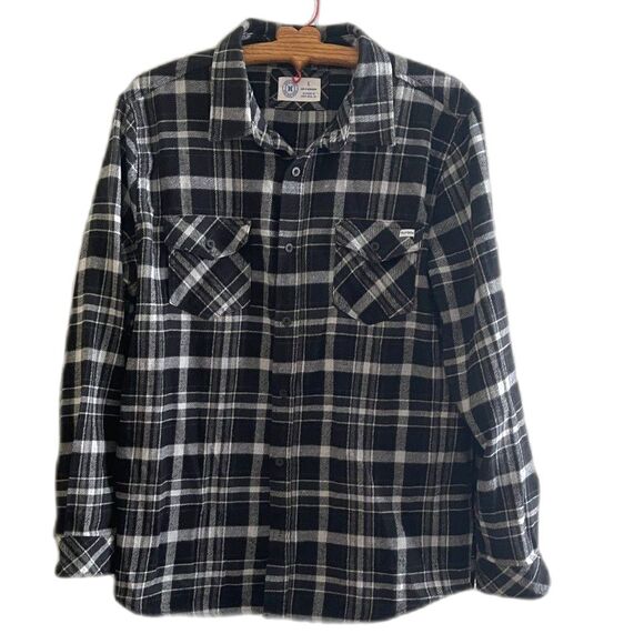 Men's Hurley Classic Fit Long Sleeve Black Plaid Flannel Shirt Cotton Blend Sz L - Picture 1 of 11